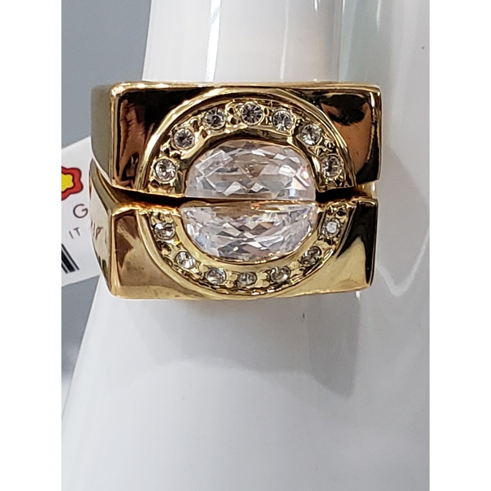 TWO PIECE SIZE 7 Cocktail Statement Ring Geometric Art Deco Mens Womens Chunky